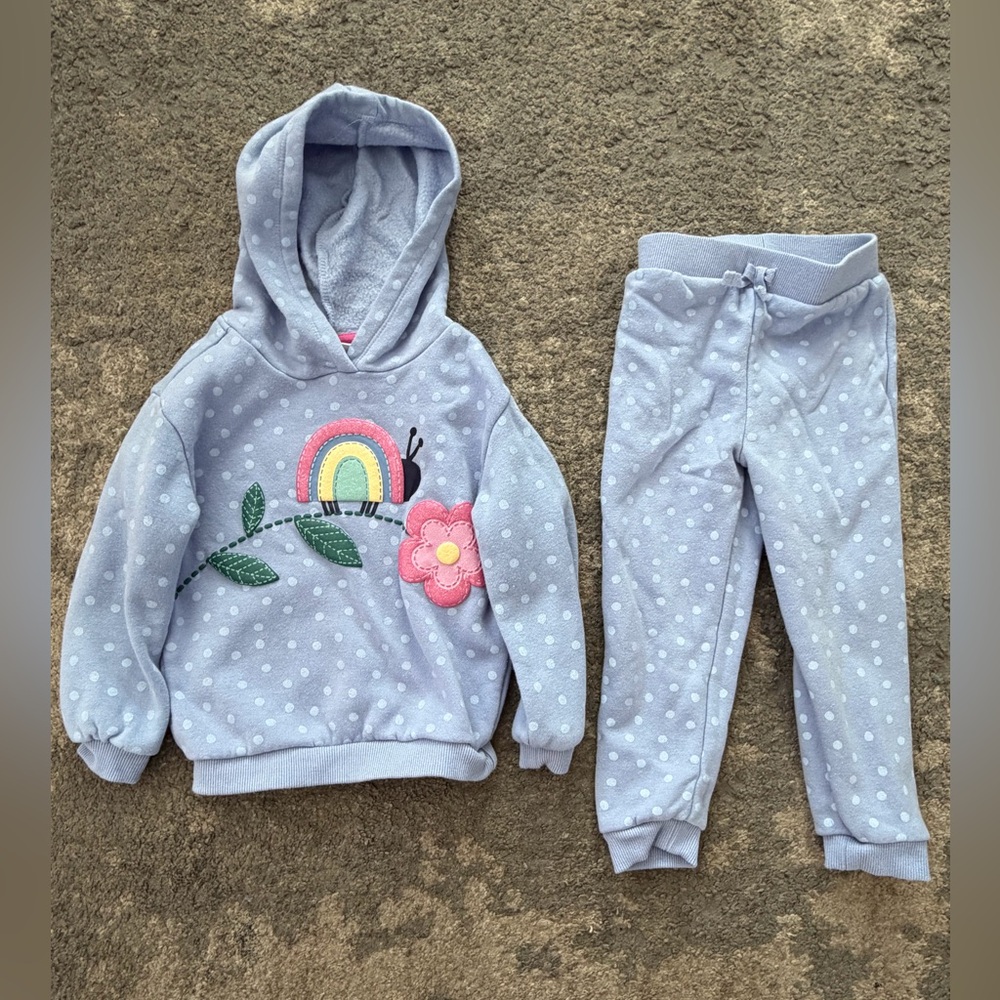 Kids Headquarters Light Blue Polka Dot Sweatpants & Hoodie Set